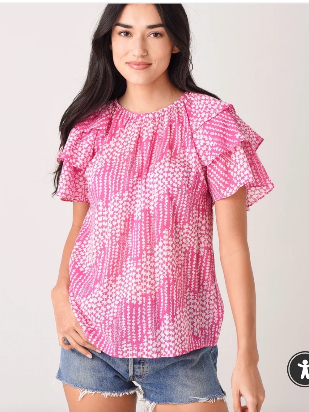 Banjanan Ruffled Flutter Sleeve Pink Printed Andrea Blouse Size Small